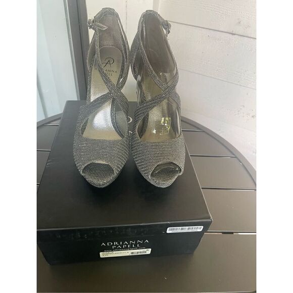 Adrianna Pappel Adrianna Rosalie Pewter Lancelot Platinum Platform Heels Size 8. - Picture 6 of 14